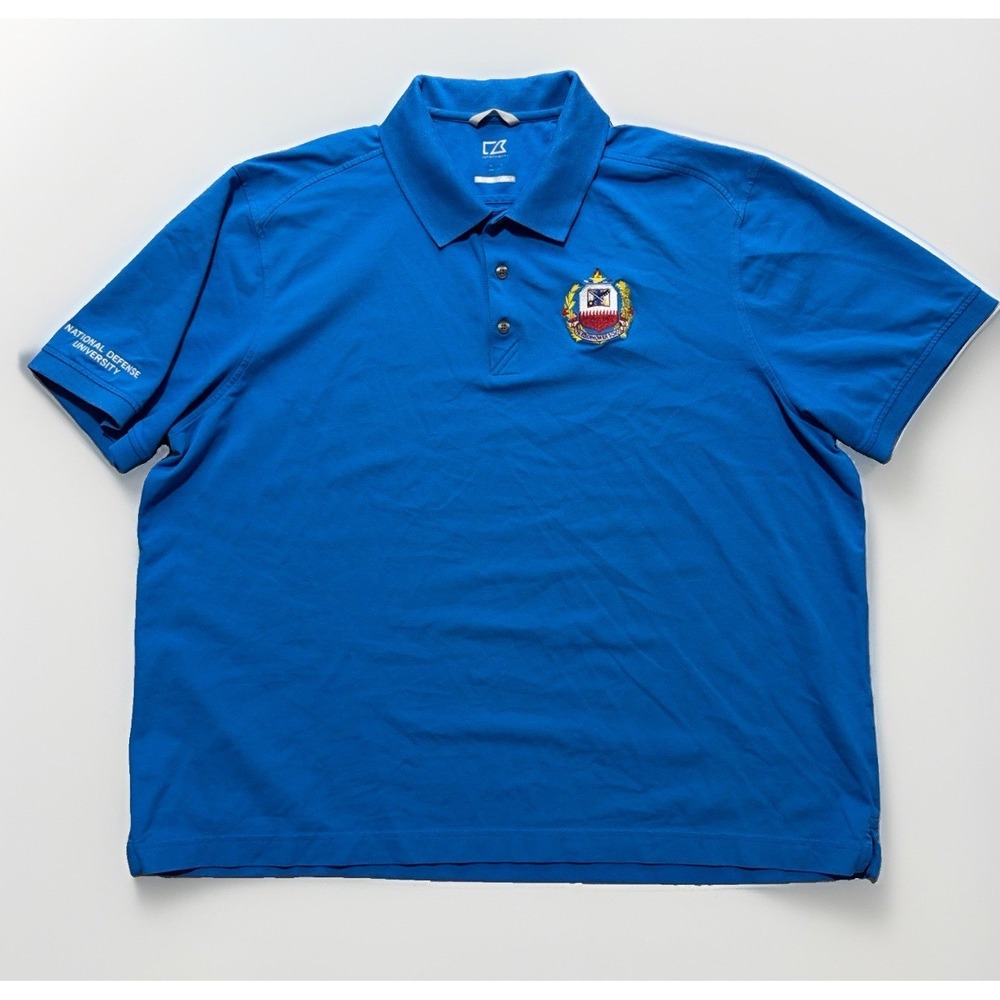 Cutter Buck Mens Blue Golf Tech Polo Shirt 2XL NDU Eisenhower Defense University